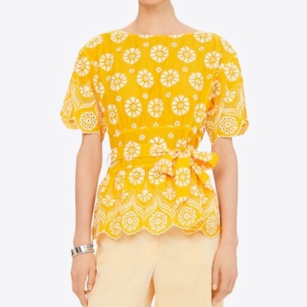 Tory Burch Embroidered Eyelet Top in Sunlight Yellow | 4 NWT - Picture 1 of 13